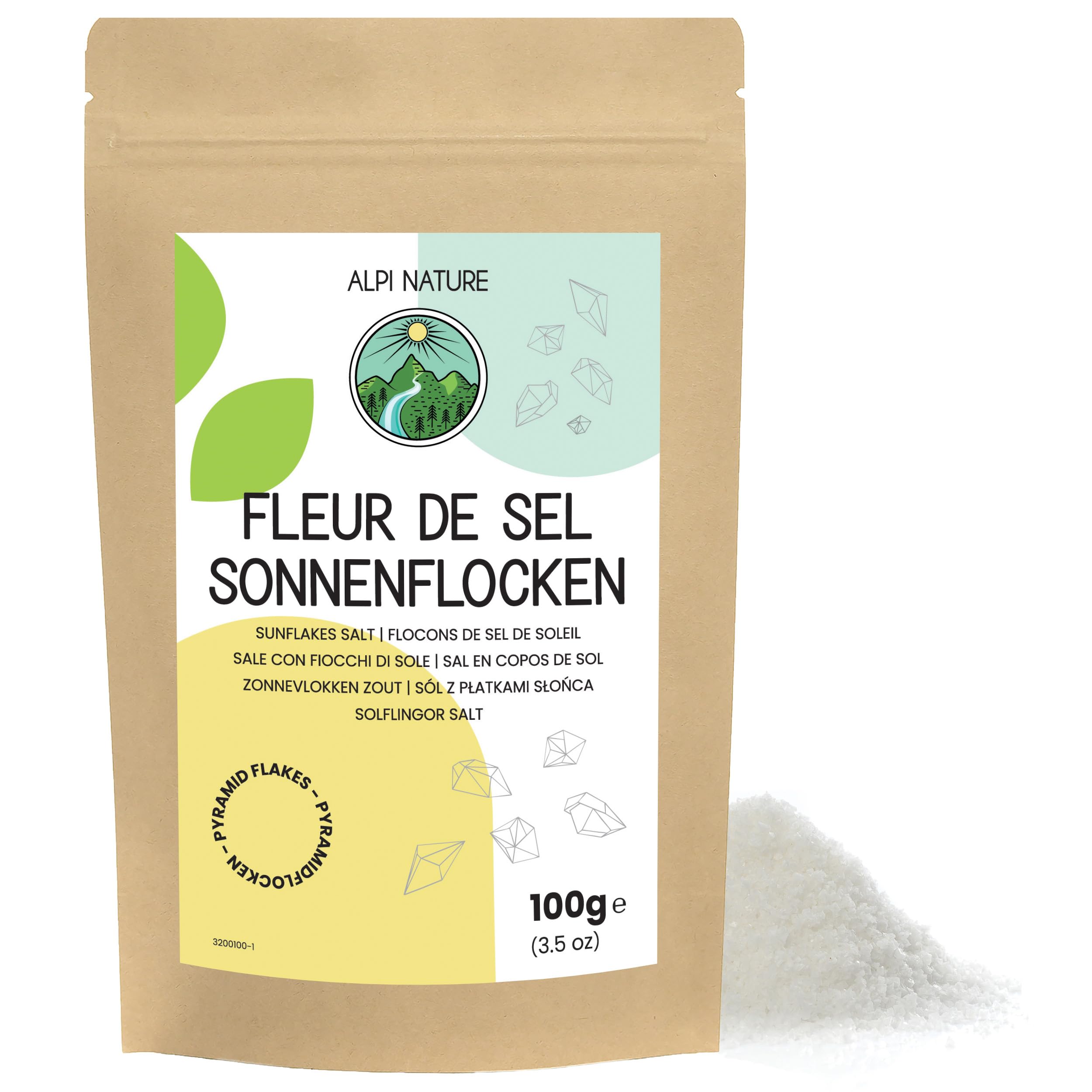 Alpi Nature Płatki Soli Morskiej Sunflakes 100g, Ręcznie Zbierane Płatki Soli Fleur de Sel 0.5-3 mm