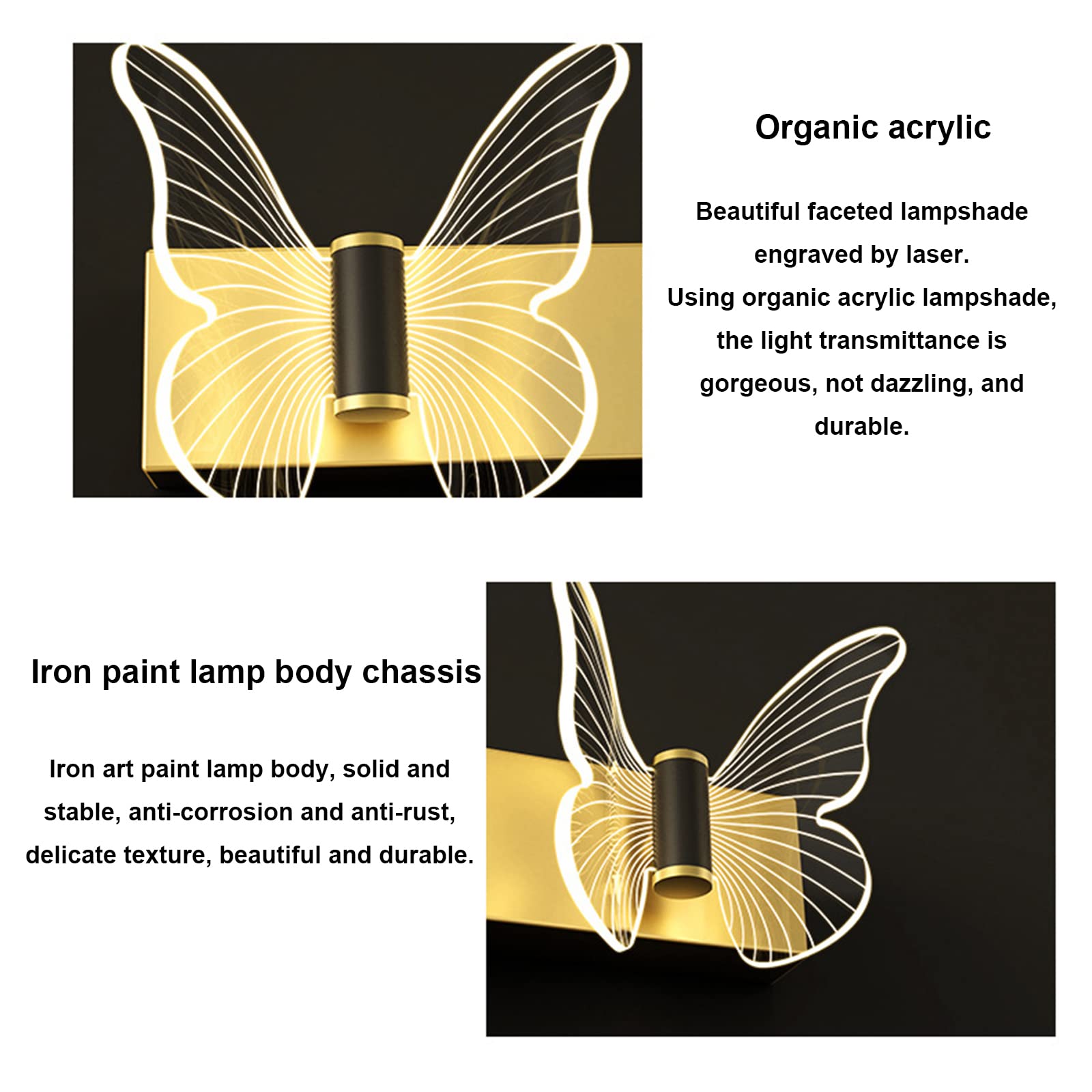 Lampa ścienna nocna dekoracyjna lampa 6W nowoczesna złota motyl lampa ścienna, oświetlenie nocne do sypialni, dziecięca dziewczyna sypialnia niemowlęca dekoracja ścienna latarnia, ciepłe światło,