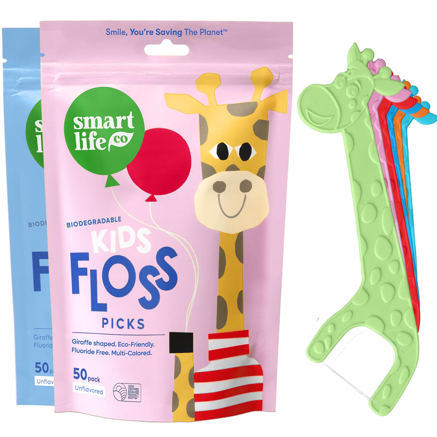 SmartLifeco Eco-Friendly Kids Flossers (100ct) - The Original Straw Wheat Dental Floss Picks For Children, Fluoride & PFA Free, Toothpick Flossing Sticks For Toddler Teeth, No Shred Thread, Unflavored