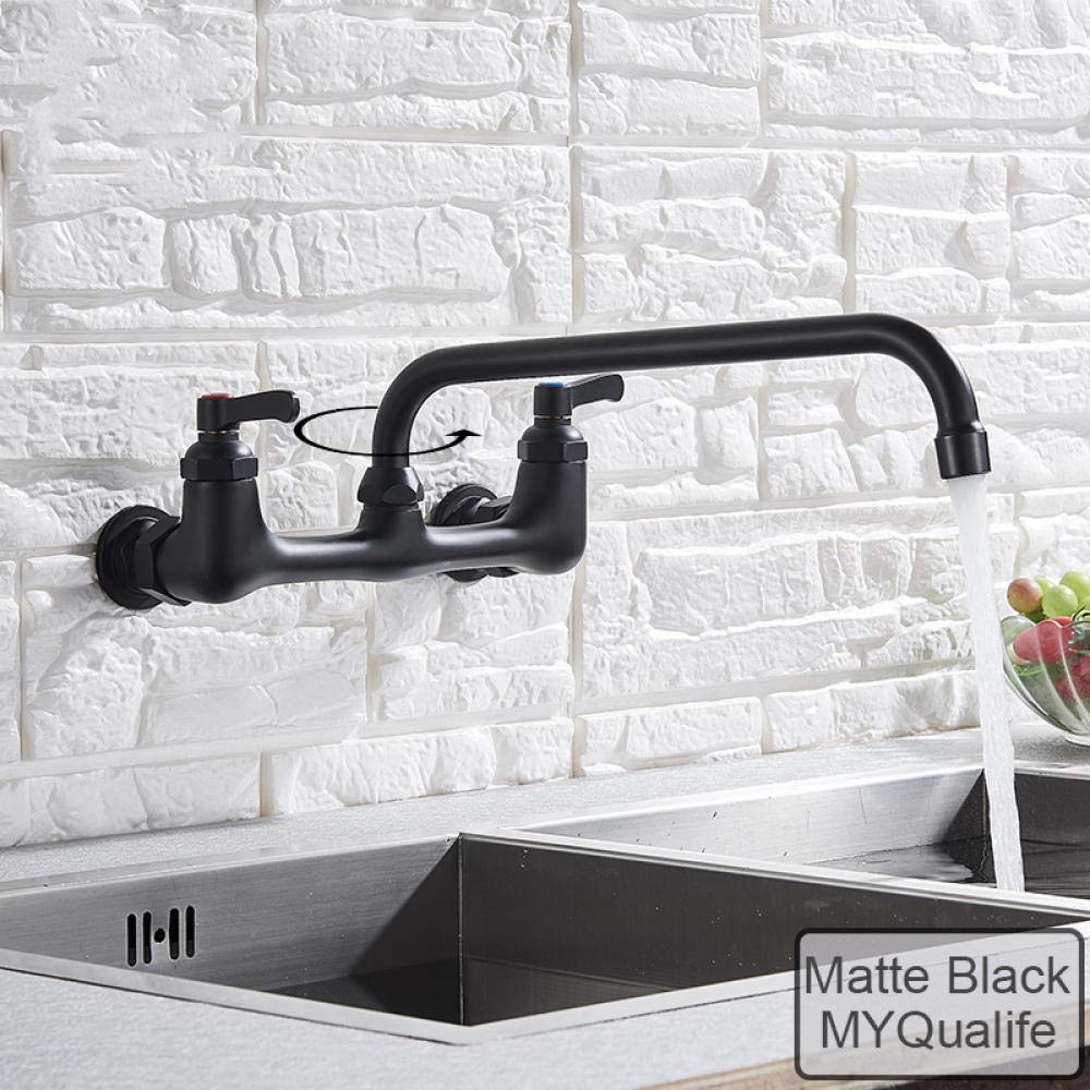 Huin Rubinetto da cucina con beccuccio lungo a parete Doppio manico Rubinetto per acqua calda e fredda antico in ottone 360 ​​Miscelatore da cucina girevole con beccuccio lungo