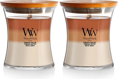 Vista 32 de WoodWick - Vela mediana en frasco con forma de reloj de arena, aroma Cafe Sweets, cera de mezcla de soja, mecha de madera Pluswick Innovation