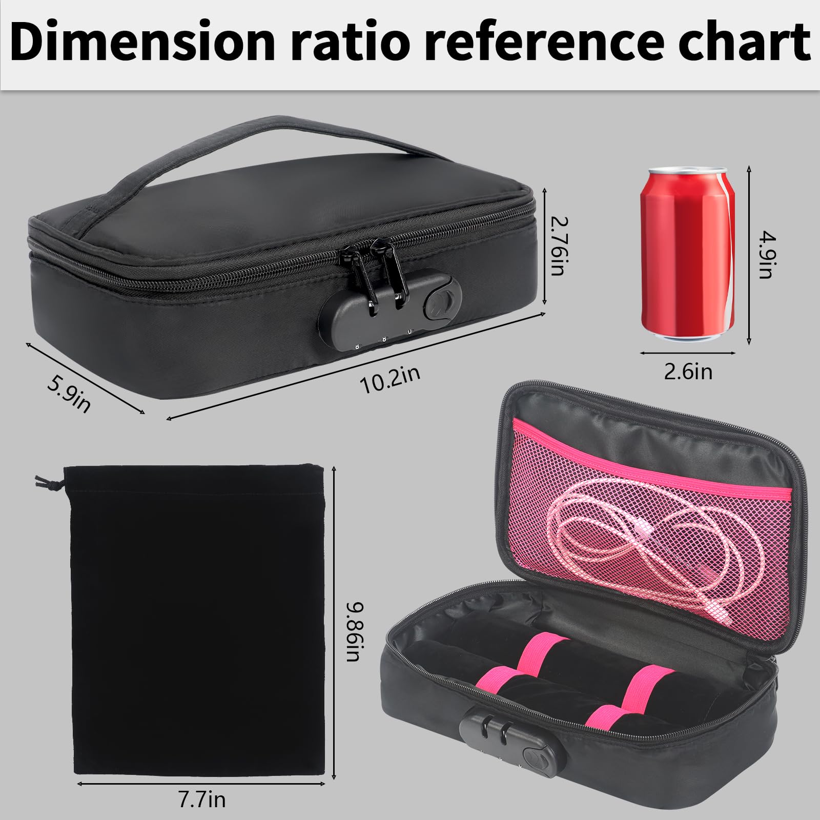 Storage Organizer Case with 2 Drawstring Bags,Discreet Lockable Toy Bag Storage Organizer for Women and Men, Portable Travel Bag with Combination Lock (Updated Model)