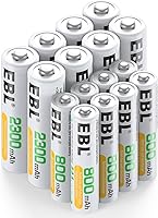 EBL 16-Pack Rechargeable AA AAA Batteries Combo: 8x 2300mAh AA + 8x 800mAh AAA NiMH, No Memory Effect