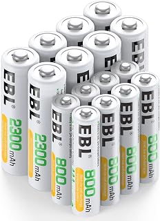 EBL 16-Pack Rechargeable AA AAA Batteries Combo: 8x 2300mAh AA + 8x 800mAh AAA NiMH, No Memory Effect