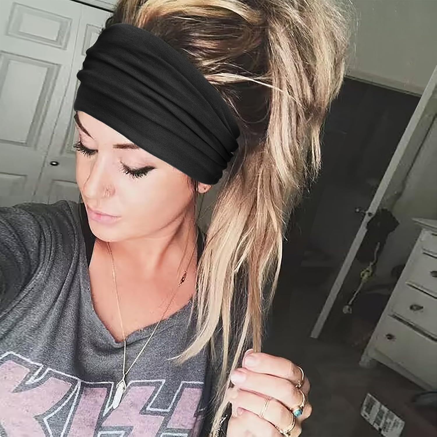 DRESHOW Wide Headbands for Women Elastic Turban Hair Bands Boho Head Bands for Women's Hair Non-Slip Yoga Workout Hairband Girls Accessories 4 Pack - Image 4