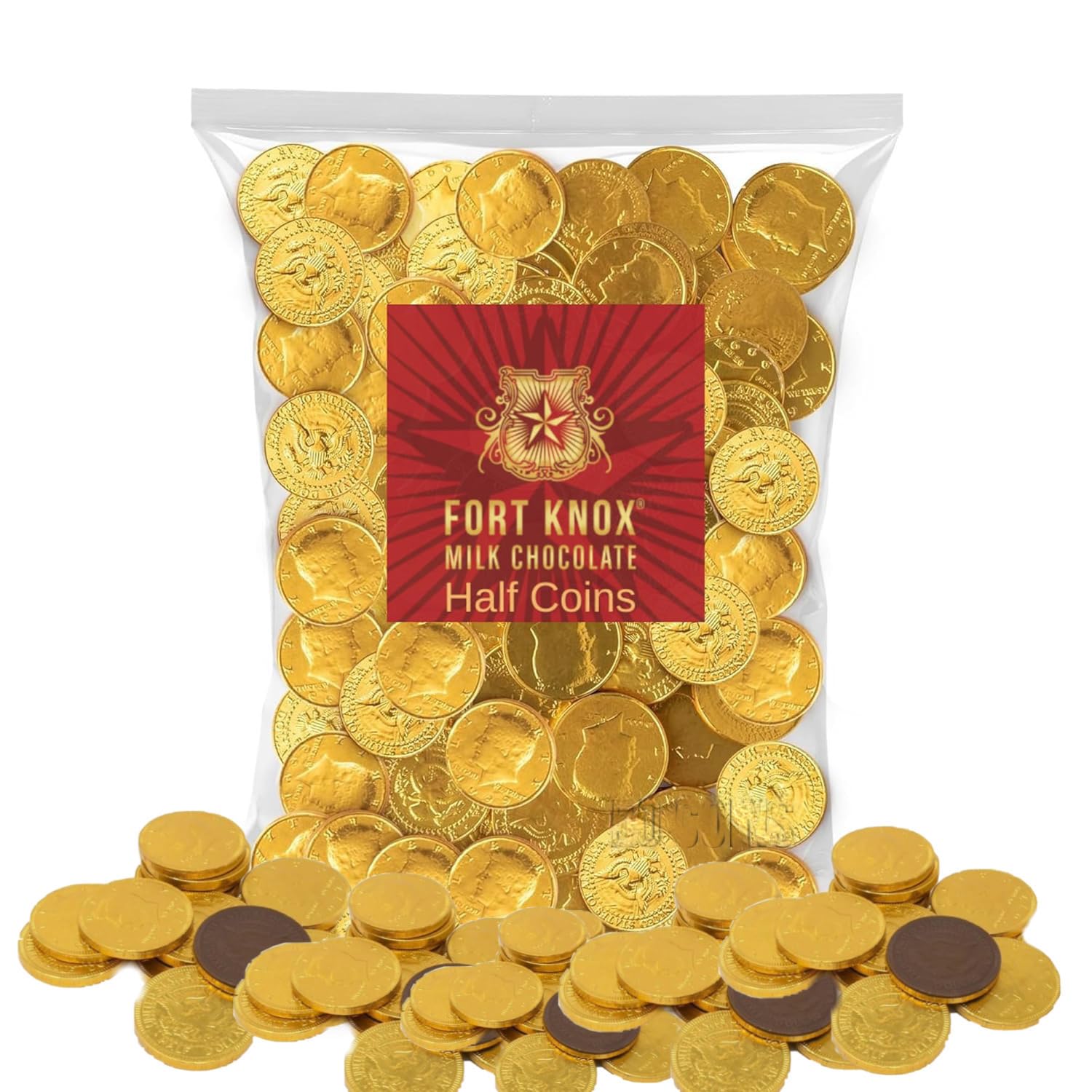 Holiday Gold Half Dollar Chocolate Coins. 2 LB Milk Chocolate Coins for Birthdays, Christmas, Halloween or any ocasion.