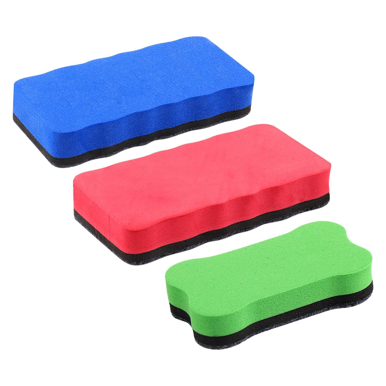 3 Pcs White Board Erasers with Thick Felt Pad, Magnetic Whiteboard Eraser, Dry Eraser for Whiteboard & Chalkboard, Home Office Classroom Use (Red, Blue, Green)