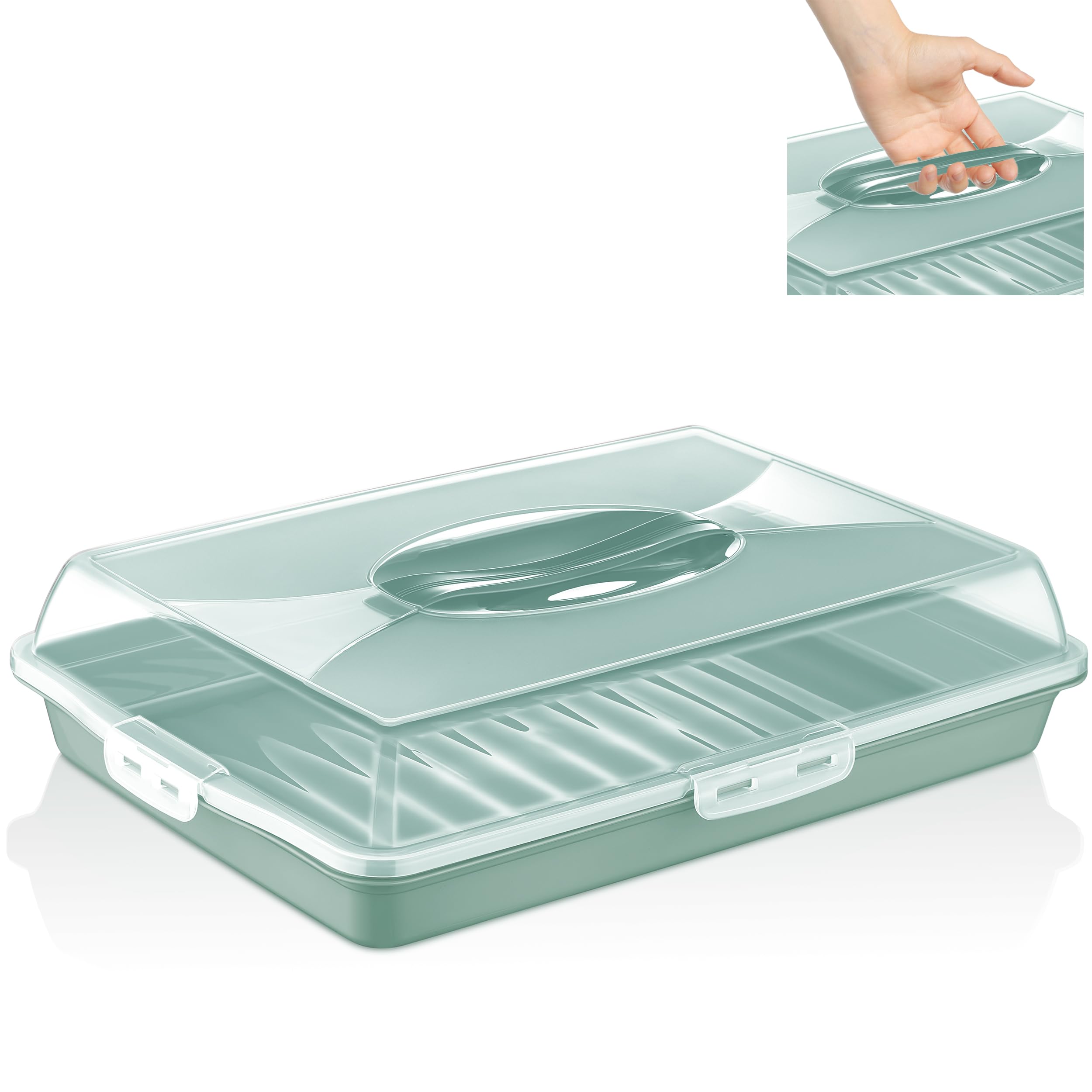 uandu Kuchen Transportbox Kastenform, Rechteckig, Tortentransportbox mit Haube und Griff. Kuchenplatte, Kuchenbehälter, BPA Frei Tortenbehälter, Servierplatte