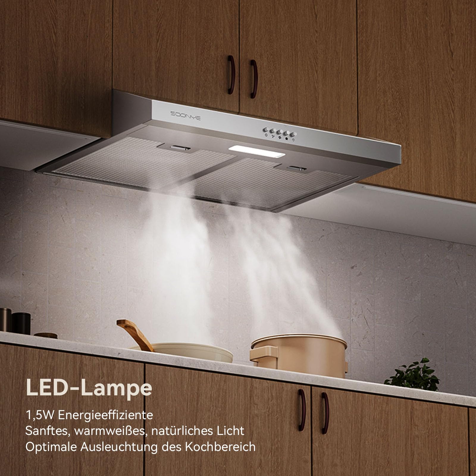 A+++ Dunstabzugshaube 60cm Unterbau Umlufthaube mit Kohlefilter 3 Leistungsstufen Edelstahl Silber