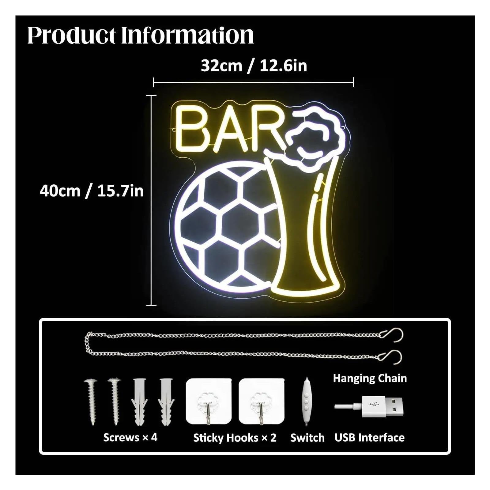 Insegna al Neon Insegna Al Neon Soccer Beer Bar Dimmerabile | Luce LED Da Calcio Alimentata Tramite USB Per Bar Pub Man Cave Sala Giochi Decorazione 30.4cmx38cm
