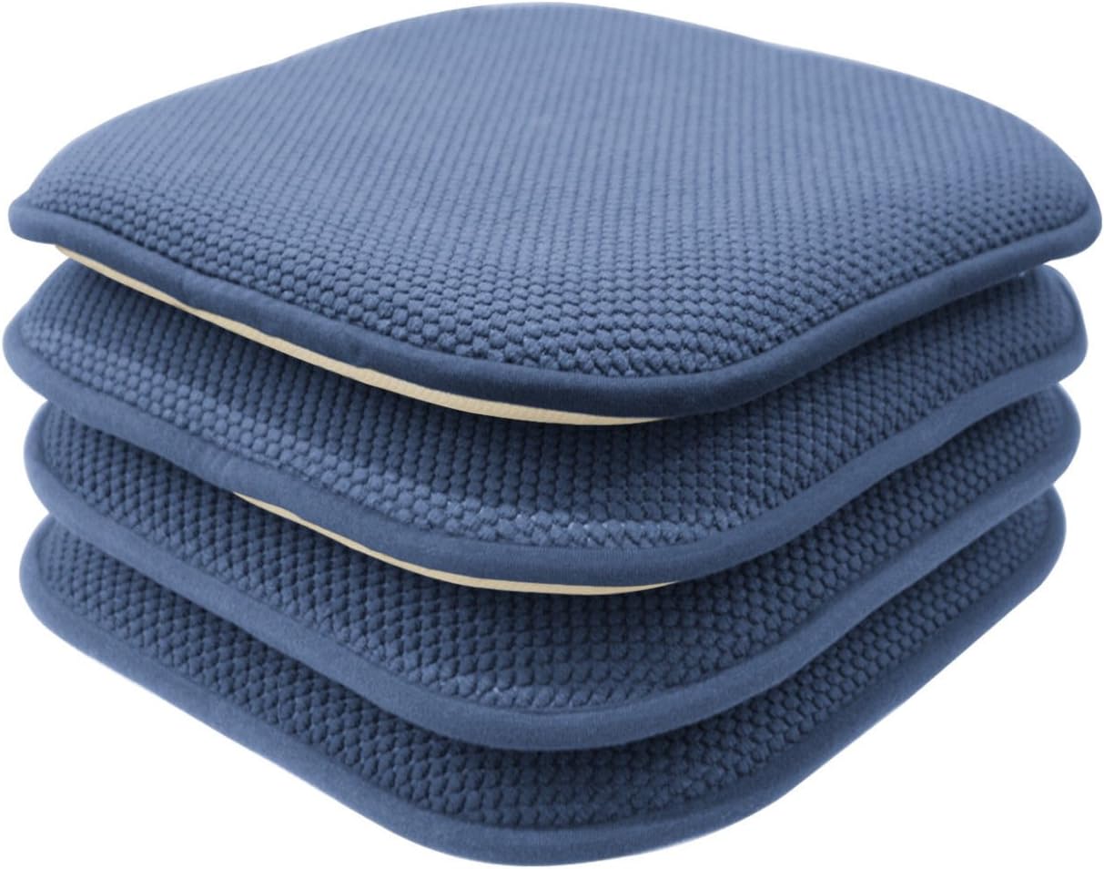 GoodGram 4 Pack Non Slip Ultra Soft Chenille Honeycomb Premium Comfort Memory Foam Chair Pads/Cushions - Assorted Colors (Blue)