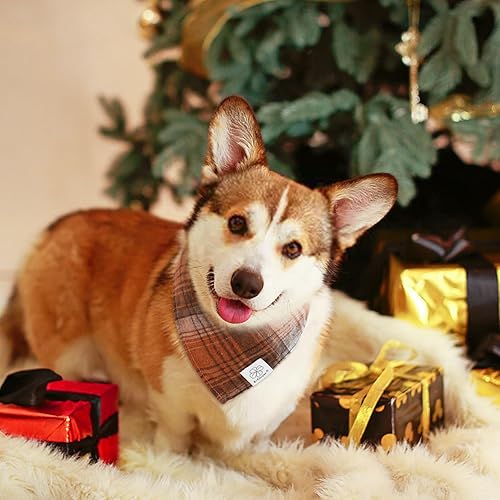 Miniatura 6 de E-Clover Bandana de perro a cuadros marrones y pañuelo a juego para perro, bandana triangular a cuadros para mascotas, babero para perros pequeños,