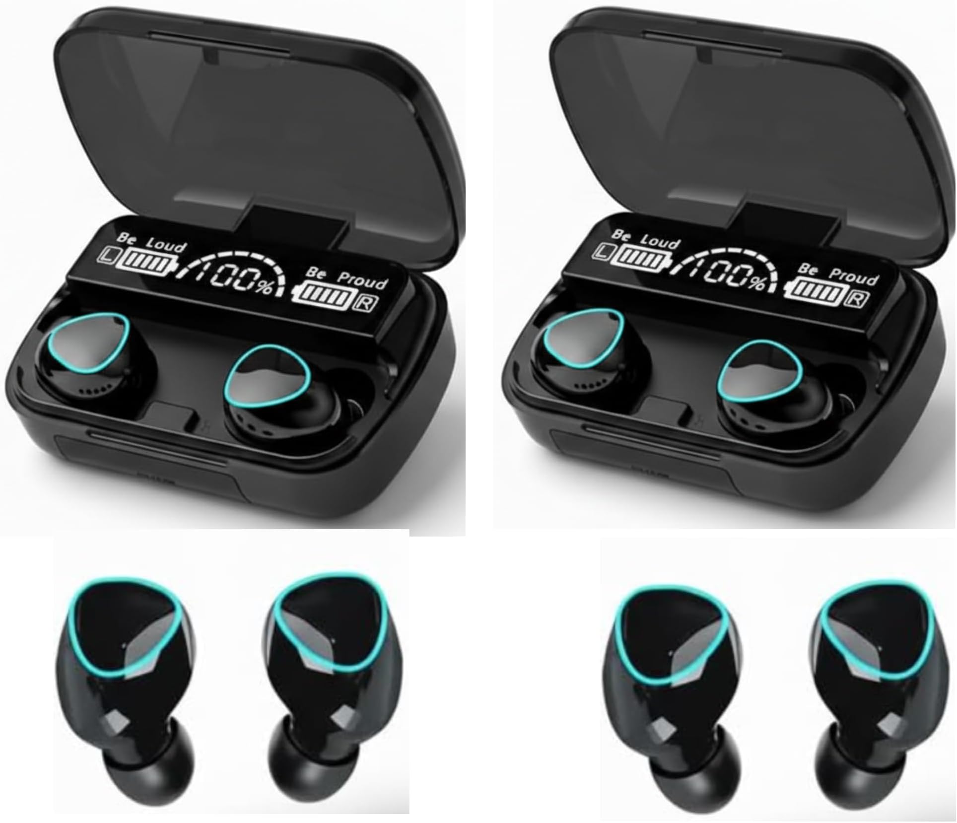 M10 TWS Wireless Earbuds 2Pack, Bluetooth Earphone with Charging Box, Touch Control, LED Sports Stereo Earbuds, Built-in Mic, Immersive HD Sound, Compatible with iPhone, Samsung, Android, Black