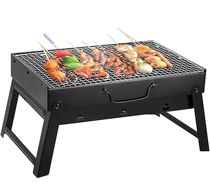 Vishal Smart Mall Charcoal BBQ Grill Oven Set Folding Portable Outdoor Barbeque Charcoal BBQ Grill Oven Black Carbon Steel Black