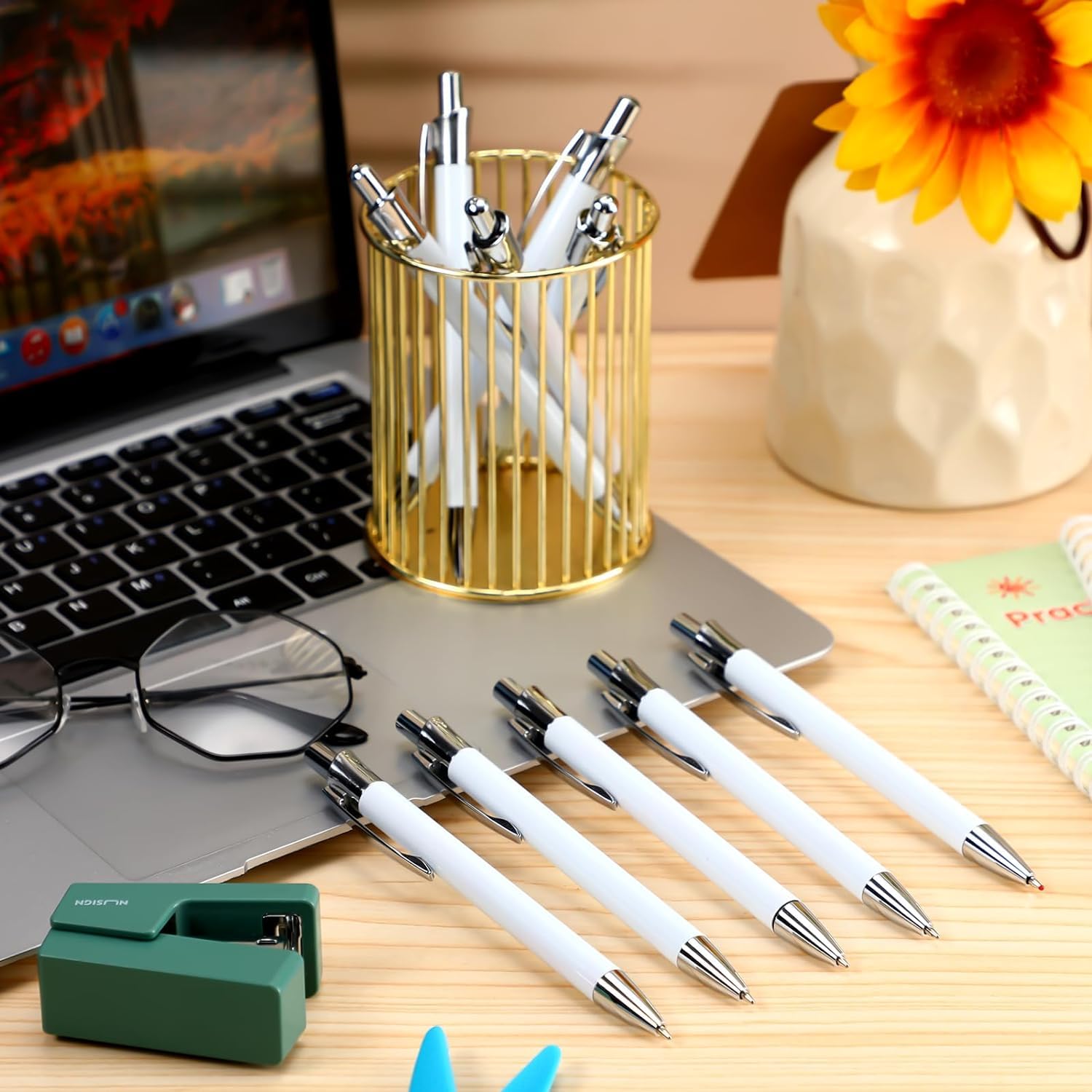 LATERN 20 Pezzi Penna a Sfera a Sublimazione, 14CM Penna a Trasferimento Termico Vuota Penna a Sfera Retrattile con Clip in Alluminio con 20 Pellicole Termoretraibili per Ufficio Scuola Natale