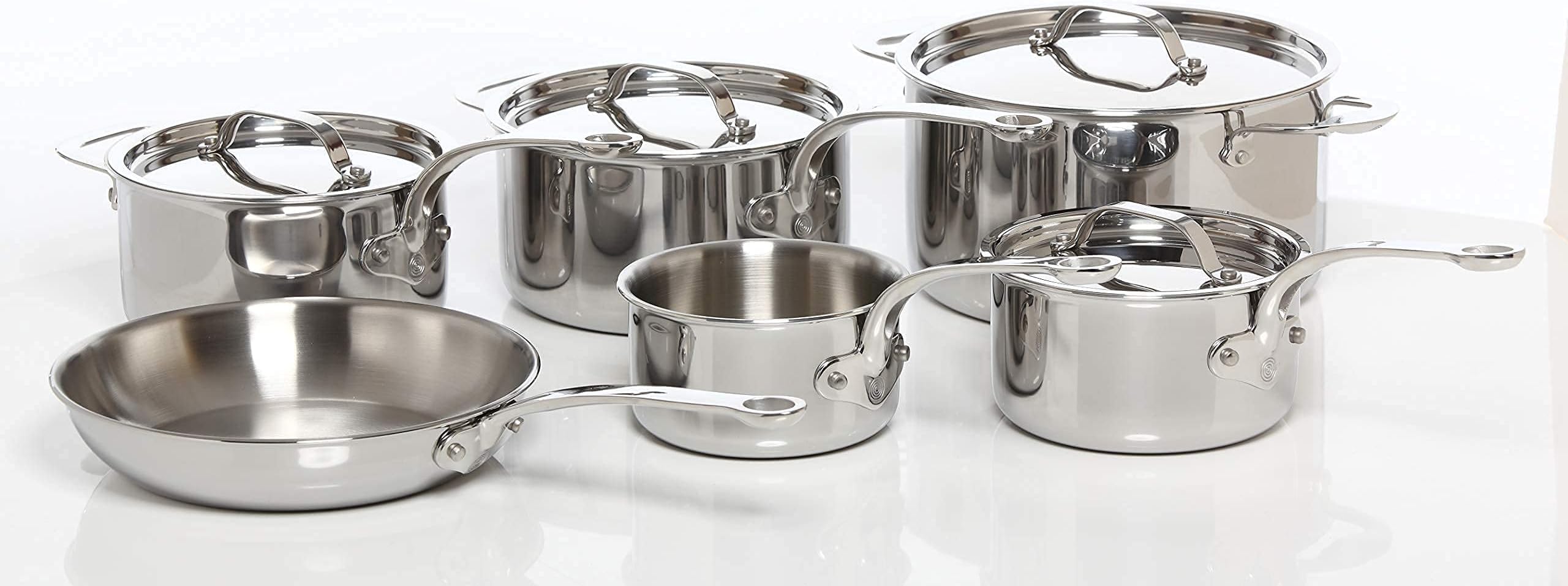 Stainless Steel Tri-ply Induction Cookware Set of 6 – 14cm, 16cm, 18cm & 20cm Saucepans; 24cm Stockpot and 24cm Frying Pan (Stainless Steel)