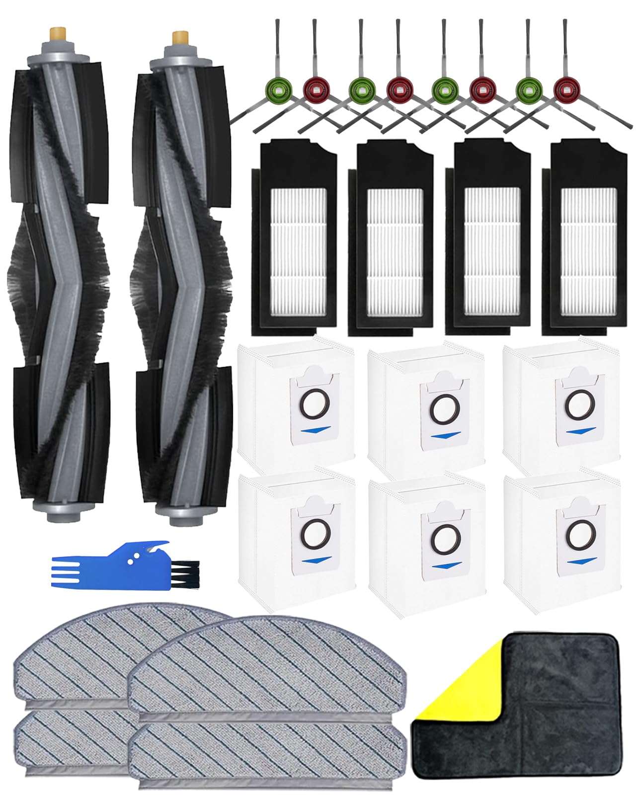 Yivy Zestaw 26 akcesoriów do odkurzacza Ecovacs DEEBOT X1 Plus, X1+ części zamienne: 2 szczotki główne, 8 szczotek bocznych, 4 filtry HEPA, 4 ściereczki do wycierania, 6 worków do odkurzacza...