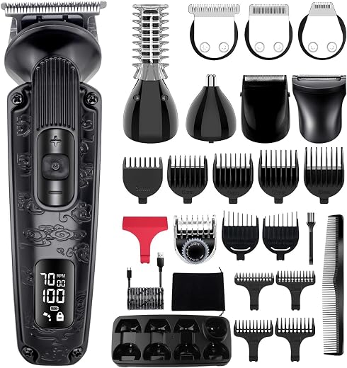 Hatteker 8 in 1 Beard Trimmer Set - Men's Electric Hair and Body Grooming Kit With Nose Trimmer - Waterproof, Adjustable S