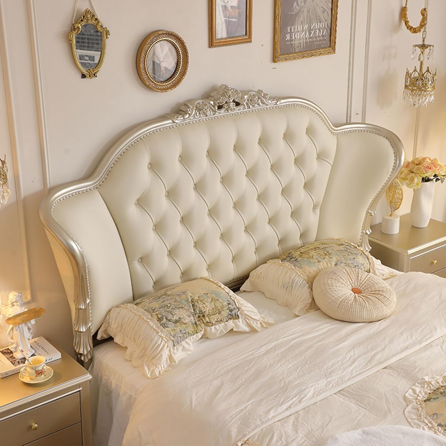 Modern Light Luxury Upholstered Platform Bed Ergonomic Upholstered Headboard with Heavy Duty Wooden Slat Support Noise-Free