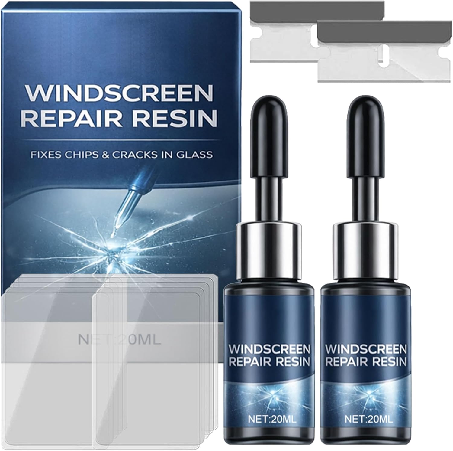 Windshield Repair Kit, Windshield Chip & Crack Repair, Nano Glass Repair Liquid Resin for Automotive, Long-Lasting DIY Solution for Rock Chips, Scratches, and Cracked Glass