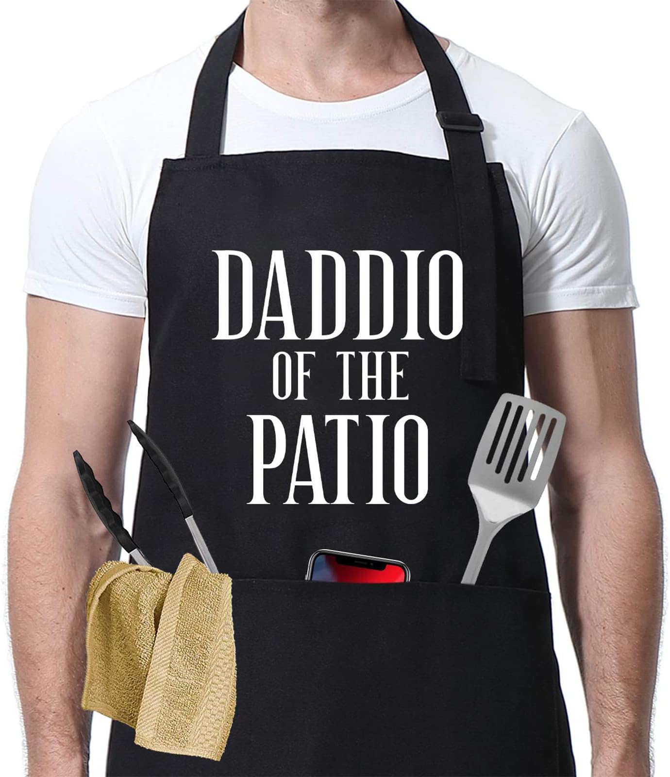 Miracu Grill Apron for Daddy, Daddio of The Patio, Dad Gifts from Daughter Son, Funny Fathers Day, Birthday Gifts for Daddy, Best Step Dad, Father in Law - Papa Aprons for Grilling BBQ Cooking