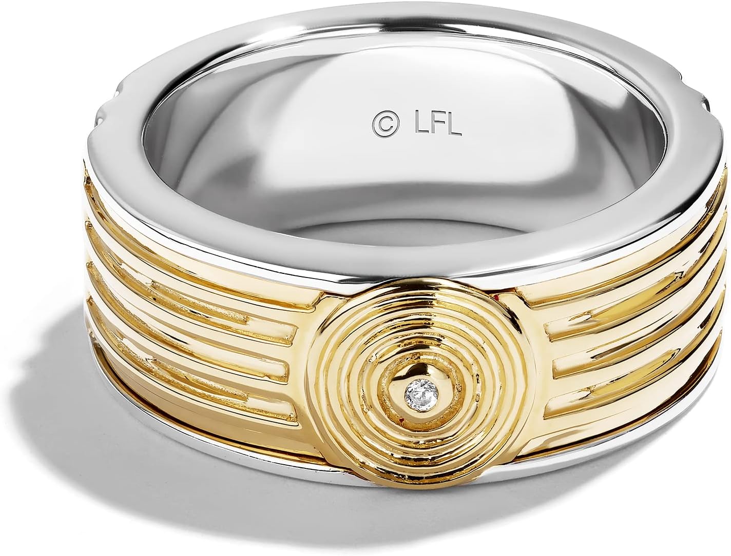 Jewelili Star Wars™ Fine Jewelry Threepio Series Men's Ring White Diamond Accent Two Tone Silver and 10K Yellow Gold