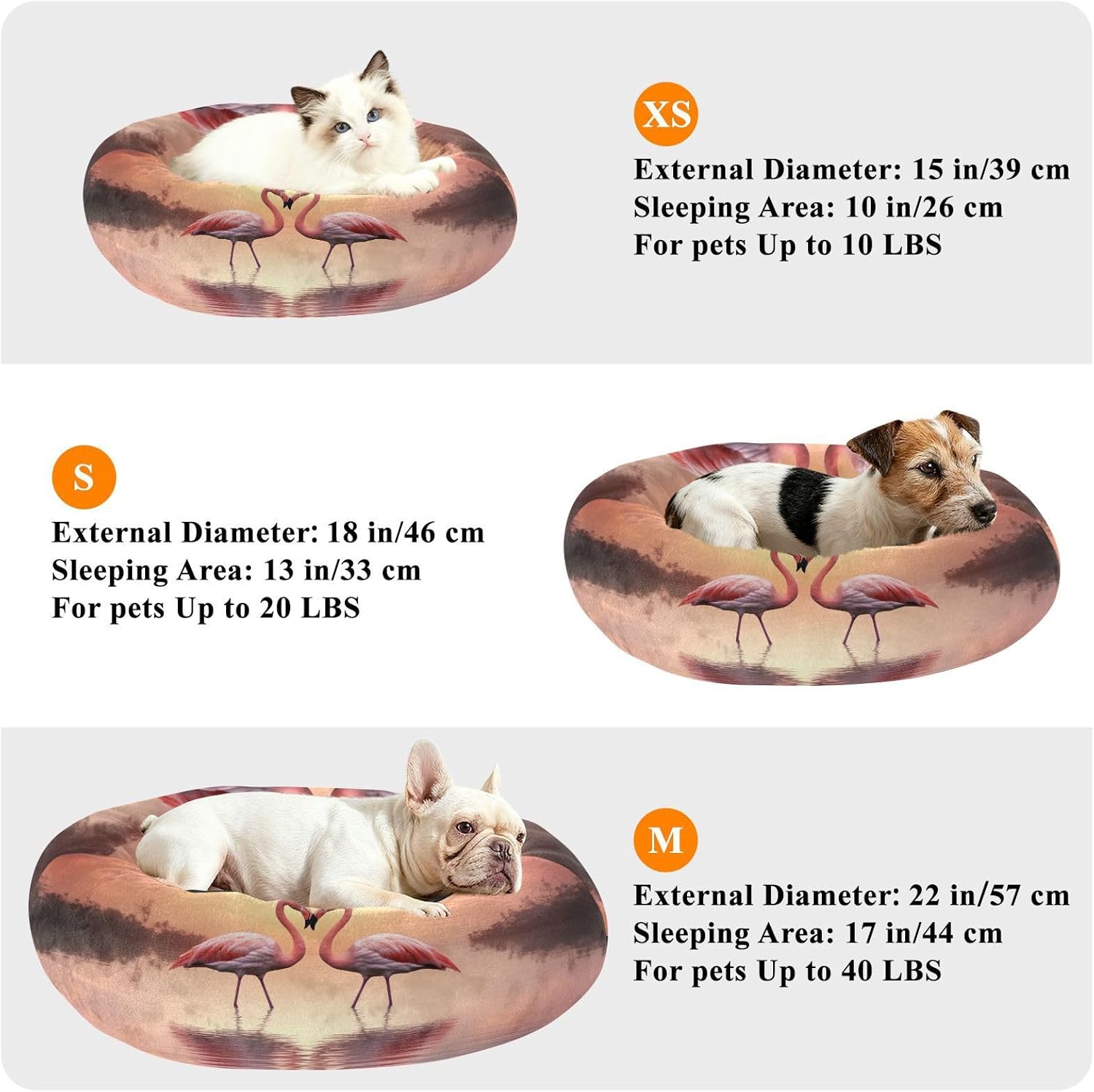 Dog Bed Ultra Soft Fluffy Comfortable Cat Bed, Flamingos Pattern Washable Dog Beds Anti-Slip Round Pet Beds for Medium Dogs