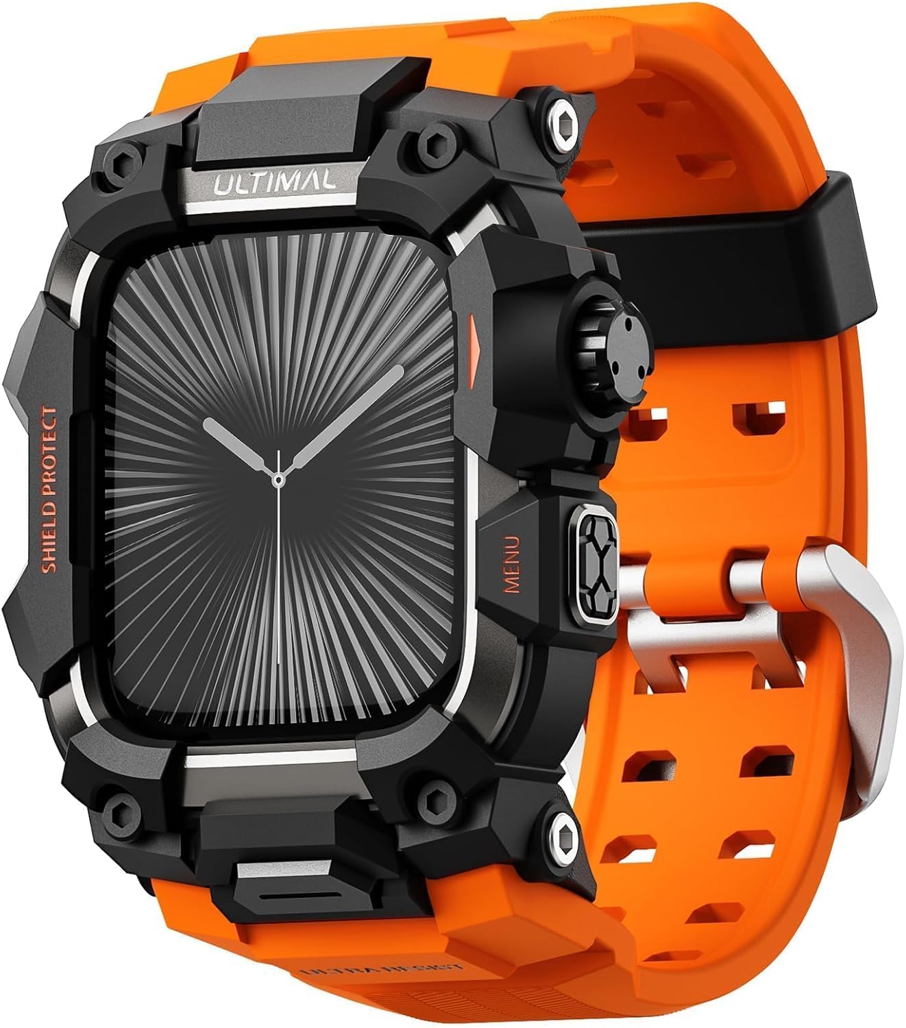 ULTIMAL Rugged Case with Band for Apple Watch 46mm,Compatible with Apple Watch Series 11/10, Military Grade Shockproof Bumper Cover for iWatch Tactical Band Men (Orange, 46mm)