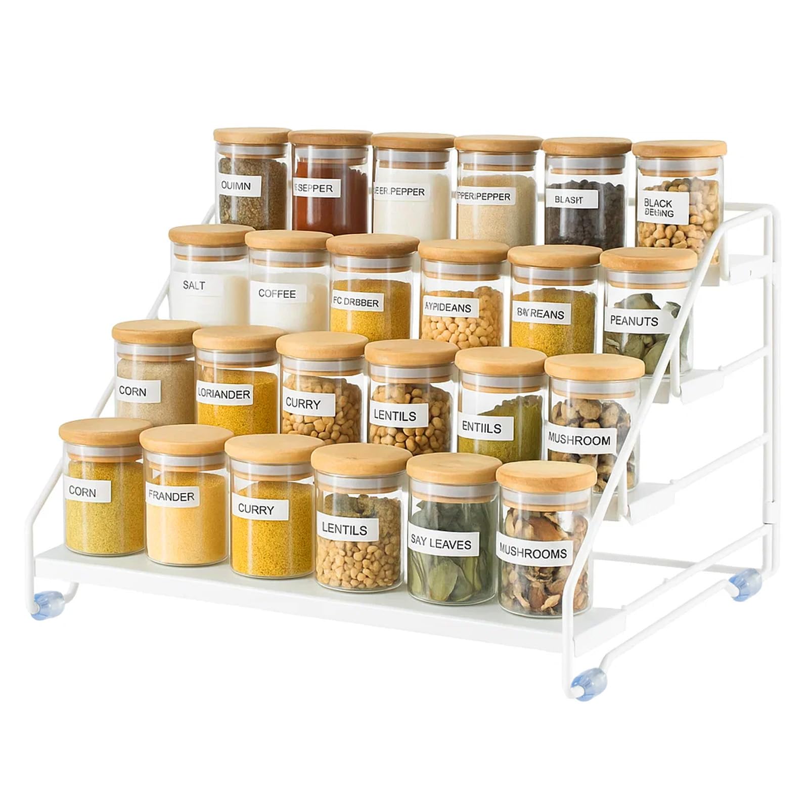 Spice Rack, 4-Tier Spice Organiser for for Inside Cupboard, Cabinet or Countertop – Adjustable Depth Stepped Shelf for Kitchen, Pantry, Cupboard – Metal Storage Rack (4 Tier White)