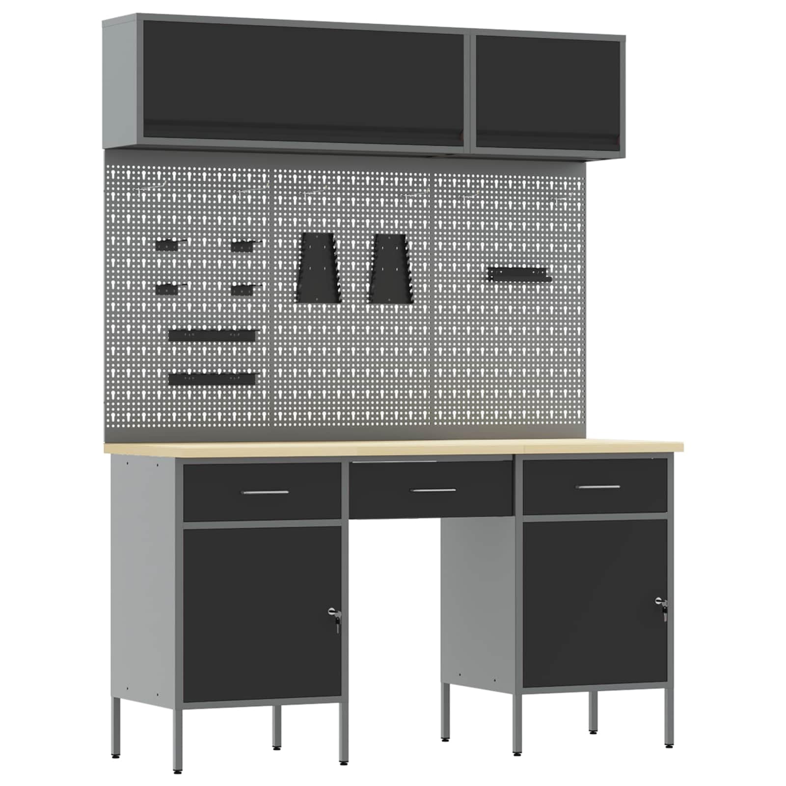 Gecheer Mobile da Lavoro Professionale, Armadietto Utensili in Acciaio e Legno Ingegnerizzato con 3 Cassetti, 650 kg capacità di Carico per Garage, Officina, Spazi di Lavoro