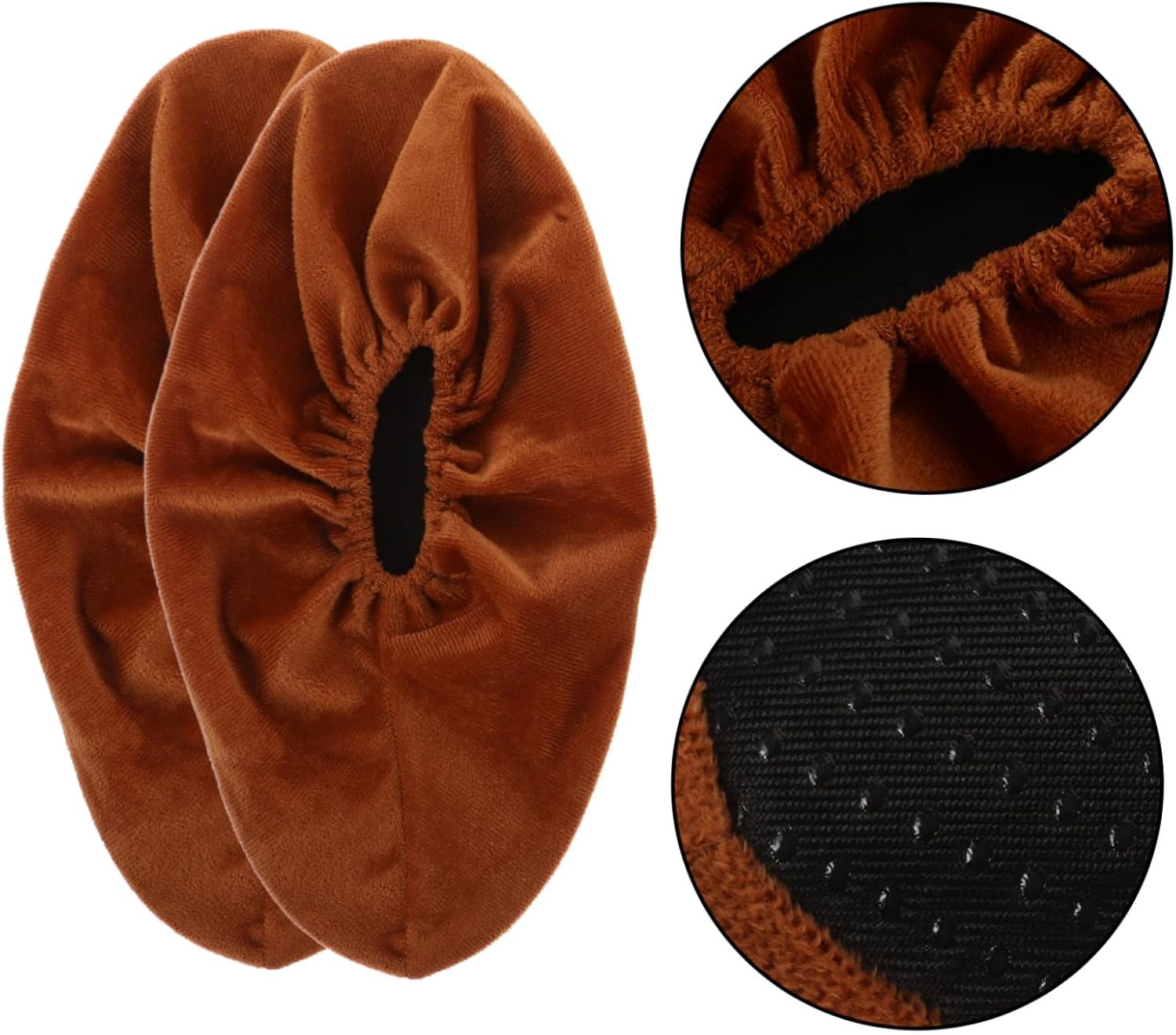 KOMBIUDA 2pairs Non-Slip Shoe Covers for Indoor Use Lined Bowling Booties for Home Activities Durable Reusable Foot Protectors Adult Brown Color