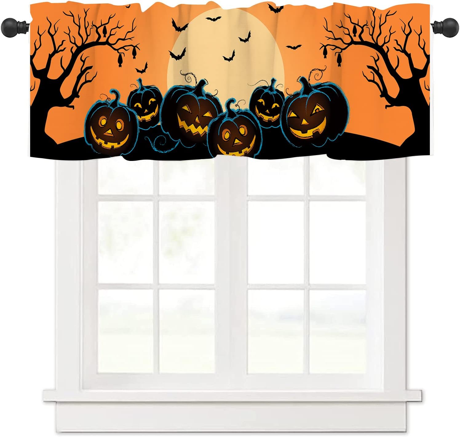 Halloween Fall Kitchen Decor Curtains, Pumpkins/Bats/Dryad Printed Short Tier Curtains for Kitchen Cafe Small Half Window Curtains for Bathroom, 54 X 18 Inch