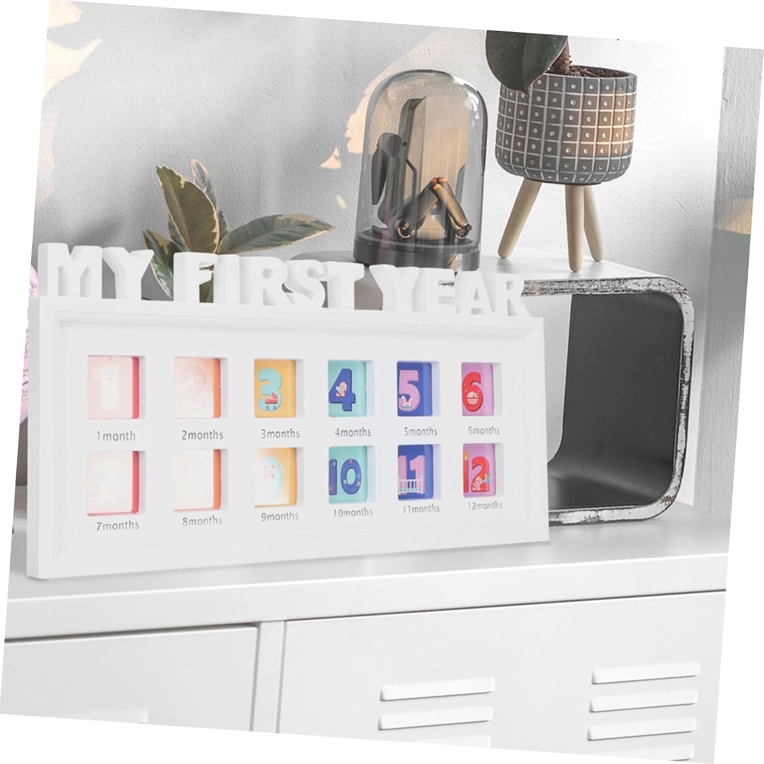 Photo Frame Month Collage Display for Boy Girl Growth Modern Design Keepsake for Nursery Decor and Showers