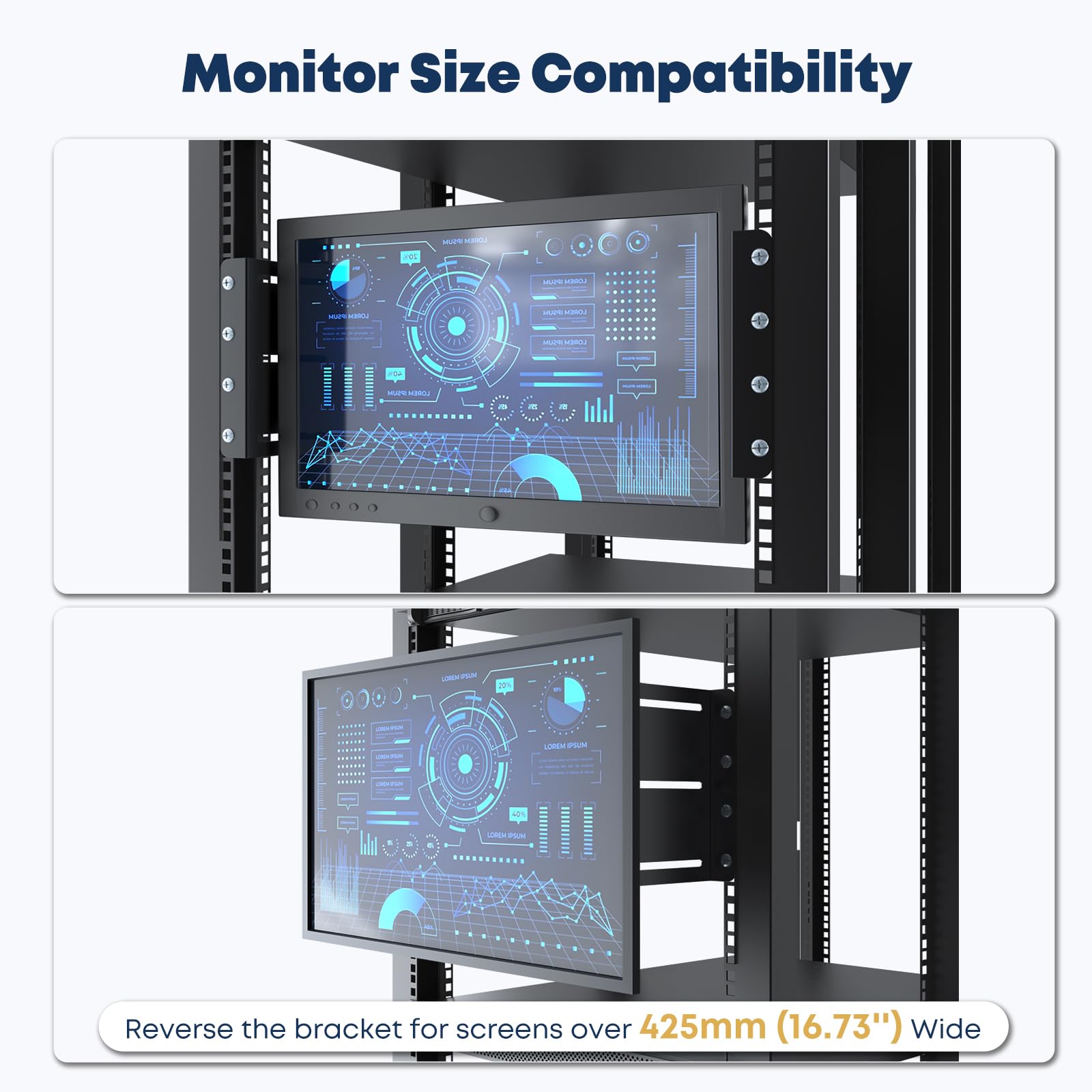 SPSVR-M01 Support de moniteur VESA 4U – Convient aux armoires serveurs de 19 pouces, support d'écran LCD VESA universel pour écran LCD 75 x 75 et 100 x 100 mm, profondeur réglable en acier, noir