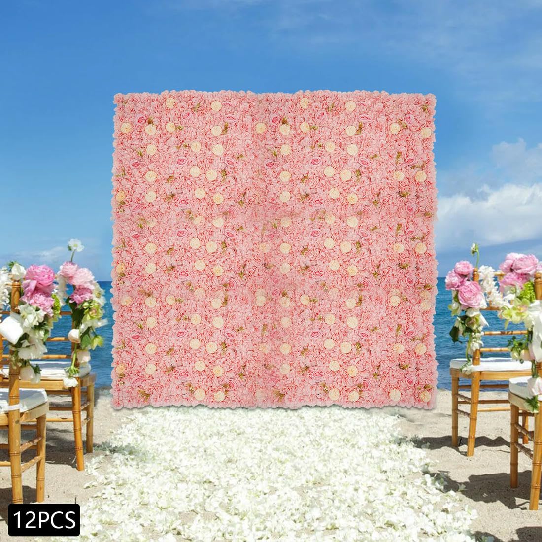 12 Piezas de Panel de Pared de Flores Artificiales Fondo de Pared de Flores de Seda Rosa para Boda