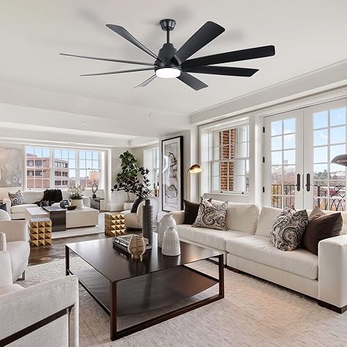 Miniatura 2 de Sofucor Ventiladores de techo de 72 pulgadas con luces y control remoto, ventilador de techo negro para exteriores con luz de 6 velocidades, 3 CCT