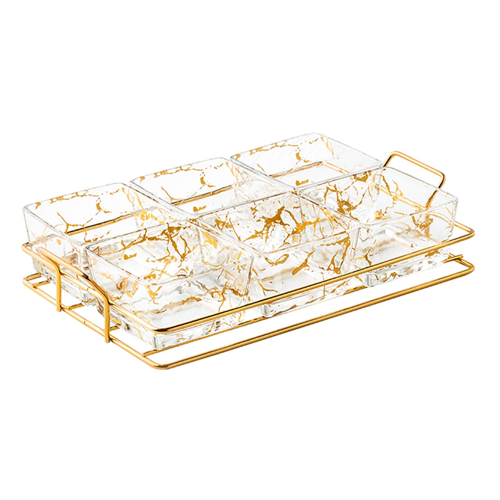 Snackschalen Haushalts-Snack-Platten-Glas-Dip-Bowls-Gewürz-Server-Gerichte mit Metallfach - gut for Snack-Ketchup-Soja-Sauce-Frucht (6-Pack-Glasschalen) Dipschalen (Color : B)