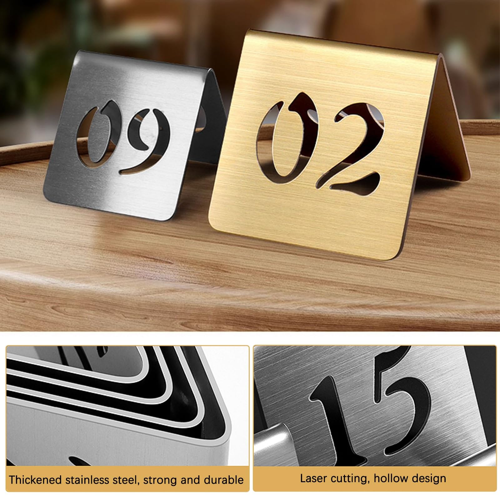 Tischaufsteller Beschilderung 1-10/15/20/25/50/100, Tischnummern für Restaurants, Edelstahl Tischaufsteller Schild, Platzkarten Hochzeit Tischnummernkarten Schild Weddings Tischdeko(Silver-6cm,1-100)
