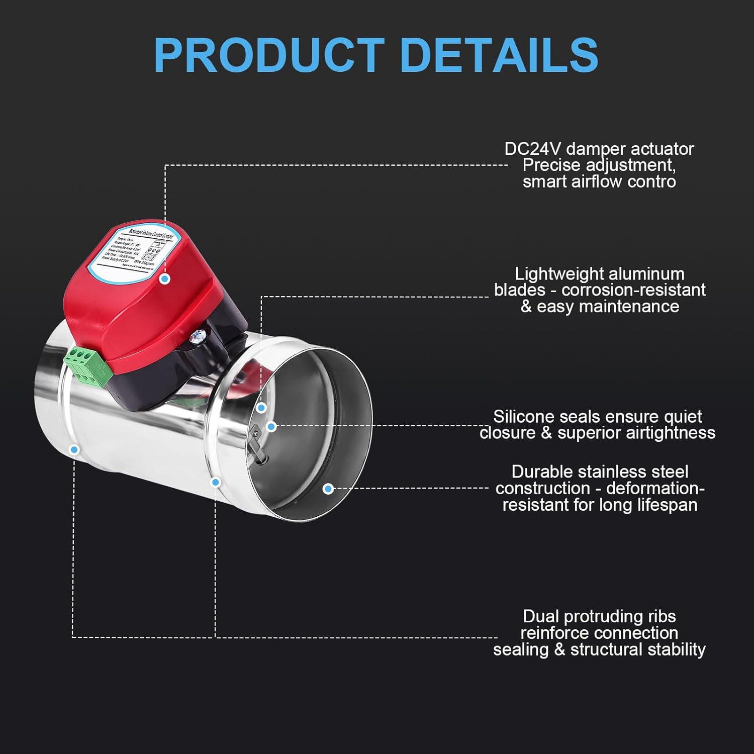 3" Motorized Duct Damper,AC 110V On/Off Backdraft Damper Control, Stainless Steel Airflow Control Damper for HVAC System