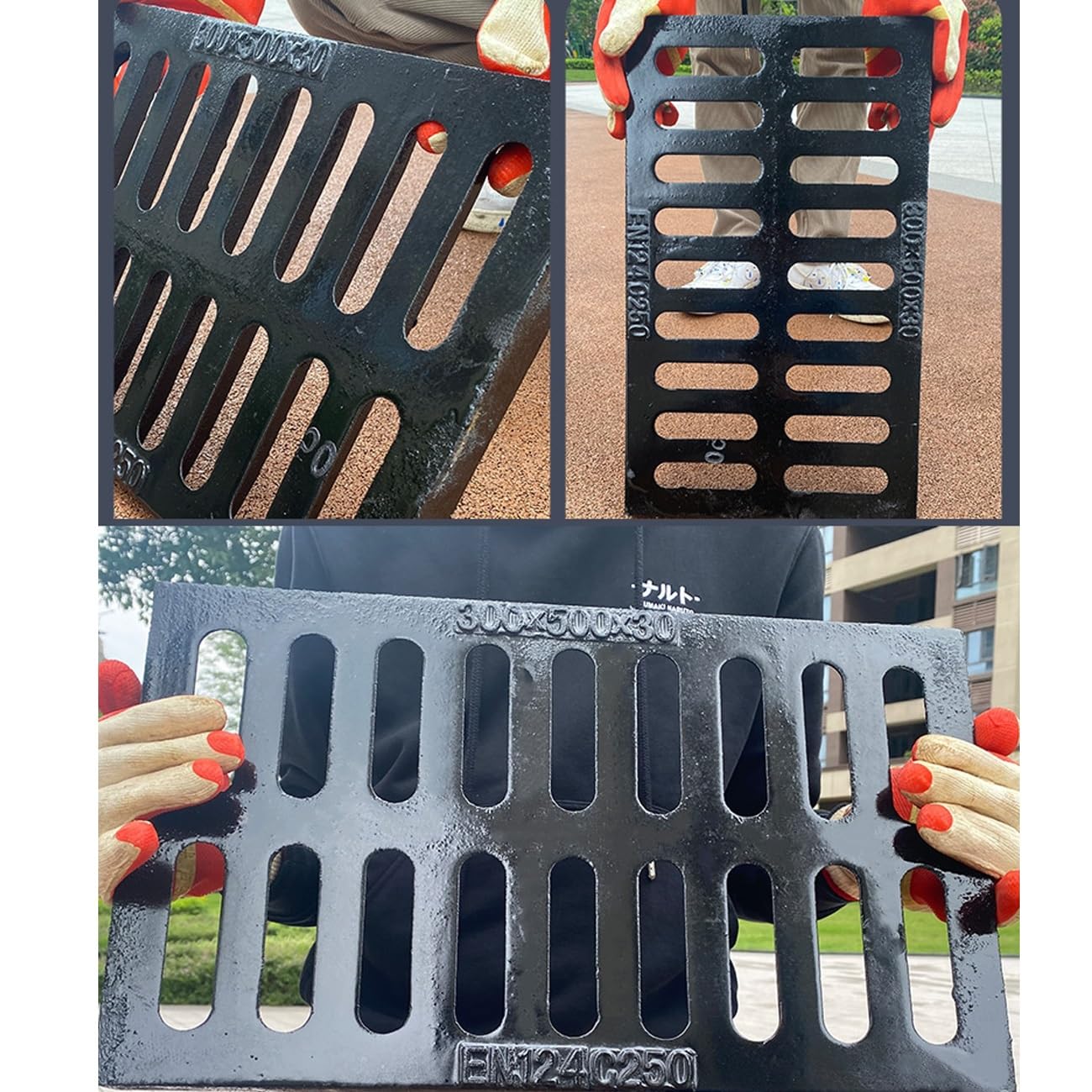 Griglia di scarico rettangolare in ghisa resistente, per patio, prato e giardino, 50 x 30 x 3 cm, facile installazione