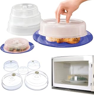 Top Home Solutions Set of 5 Microwave Plate Covers with Adjustable Steam Vents; Microwave Splatter Covers - Mixed Sizes for Large & Small Food Plates Bowls