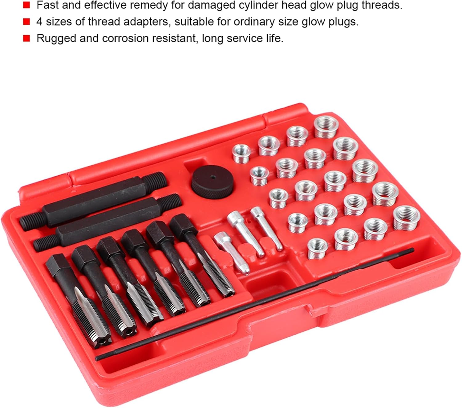 Glow Plug Thread Repair Kit, 33PCS Steel Thread Repair Tool Tap Insert Driver Guide Pin Insert Tool Set for Cylinder Head