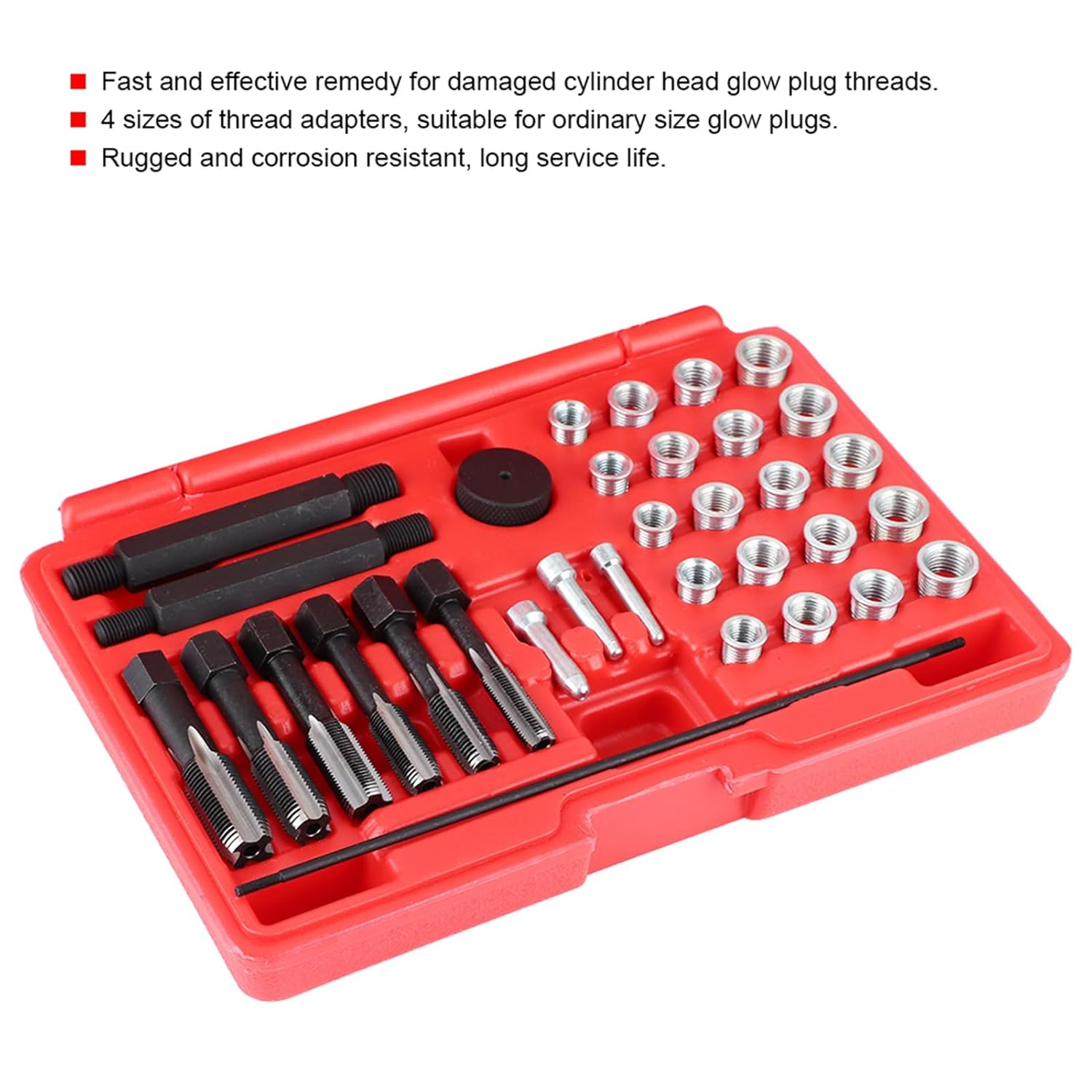 Glow Plug Thread Repair Kit, Fast Effective Remedy for Damaged Threads, 33pcs Set for Ordinary Size Plugs