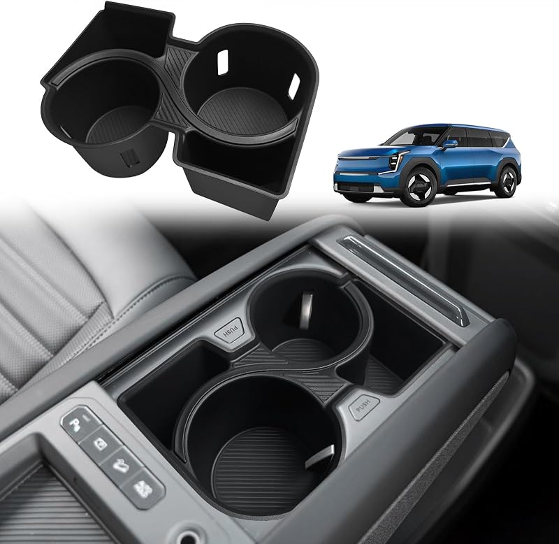 Inserto organizador para porta-copos do console central BestEvMod compatível com Kia EV9 2024 a 2026, preto