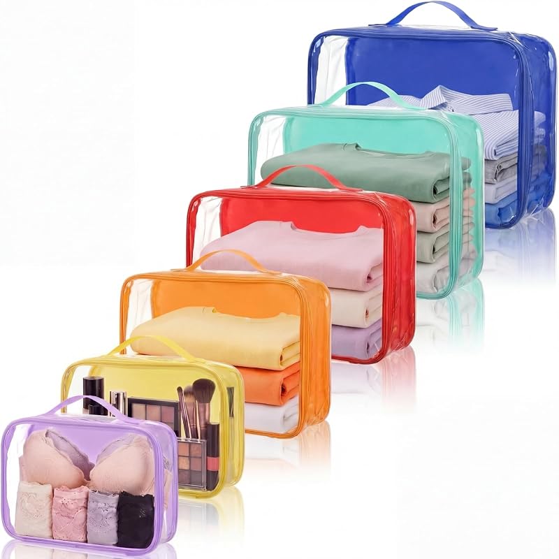 6 Pcs Clear Packing Cubes for Travel Luggage Organizer Bag See Through PVC with Handle for Suitcase Summer Camp Travel Luggage Storage Organizer Multipurpose Pouch Toiletry Bag(Rainbow)