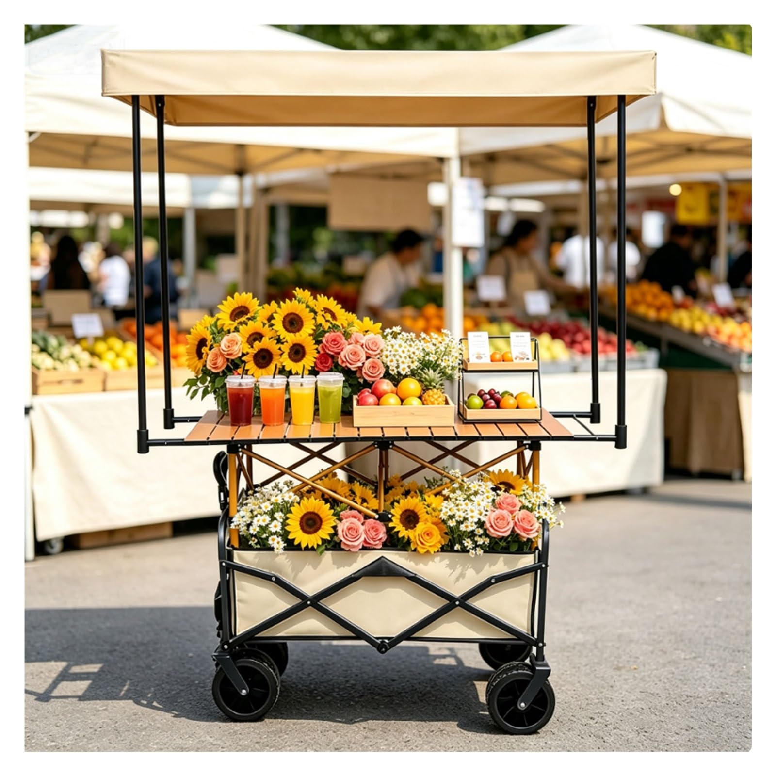 Commercial Vendor Cart with Wheels & Awning,for Market,Street Food & Events