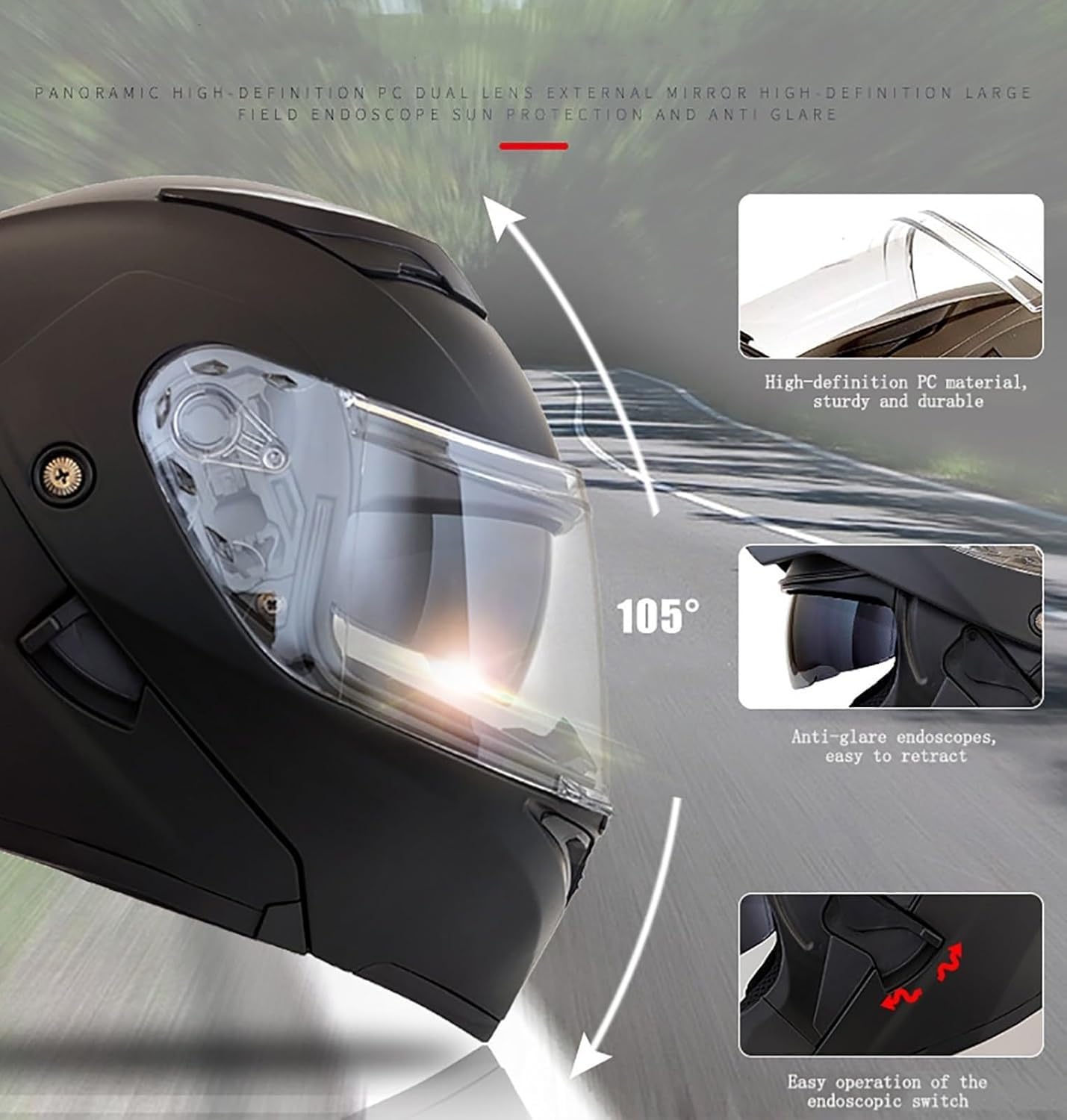 Kask szczękowy z Bluetooth, zintegrowany kask motocyklowy, certyfikat ECE kask integralny z podwójnym wizjerem, z wbudowanym mikrofonem