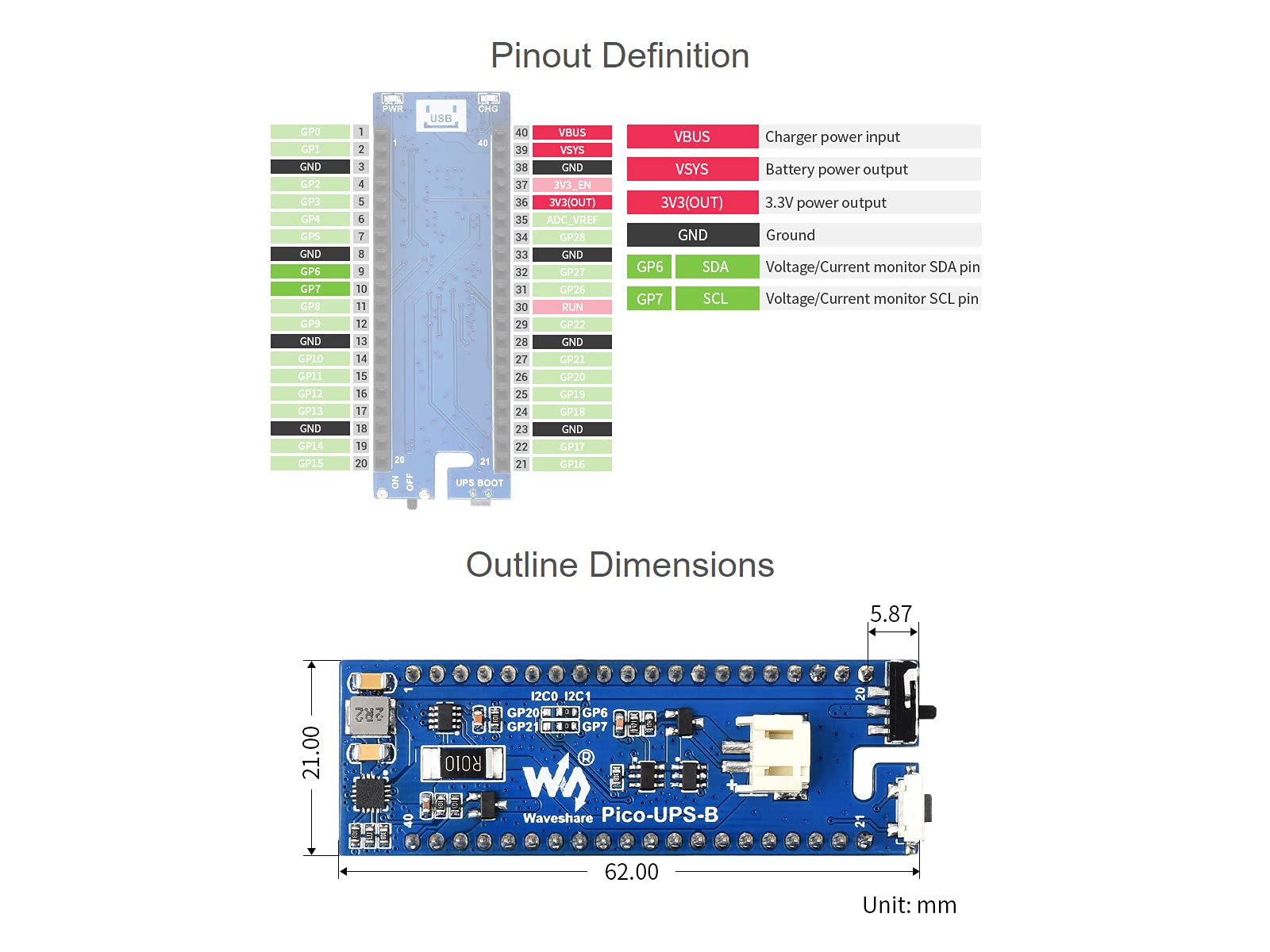 Waveshare UPS Module for Raspberry Pi Pico with Uninterruptible Power Supply Monitoring Batt Status Via I2C Stackable Design