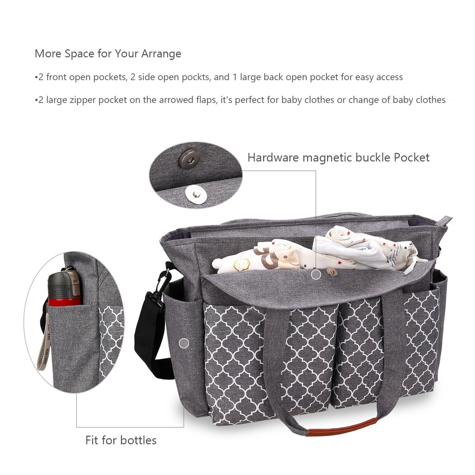 Sac À Dos Langer Pour Bébé, Sac De Rangement Voyage Étanche Grande Capacité, Main Portable Avec Tétine, Gris