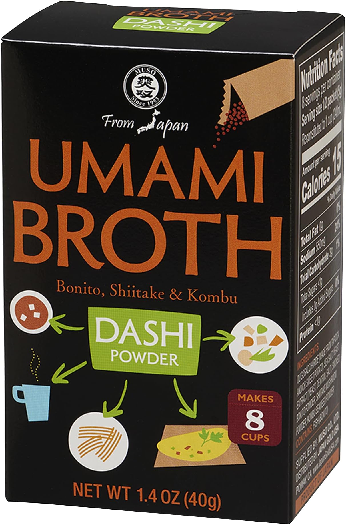 Muso From Japan - Umami Broth Dashi Powder, Vegan - 1.4oz, 4 Sachets (Pack of 1)